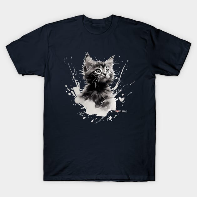 Ink Drawing Sweet Meow Machine T-Shirt by Amour Grki